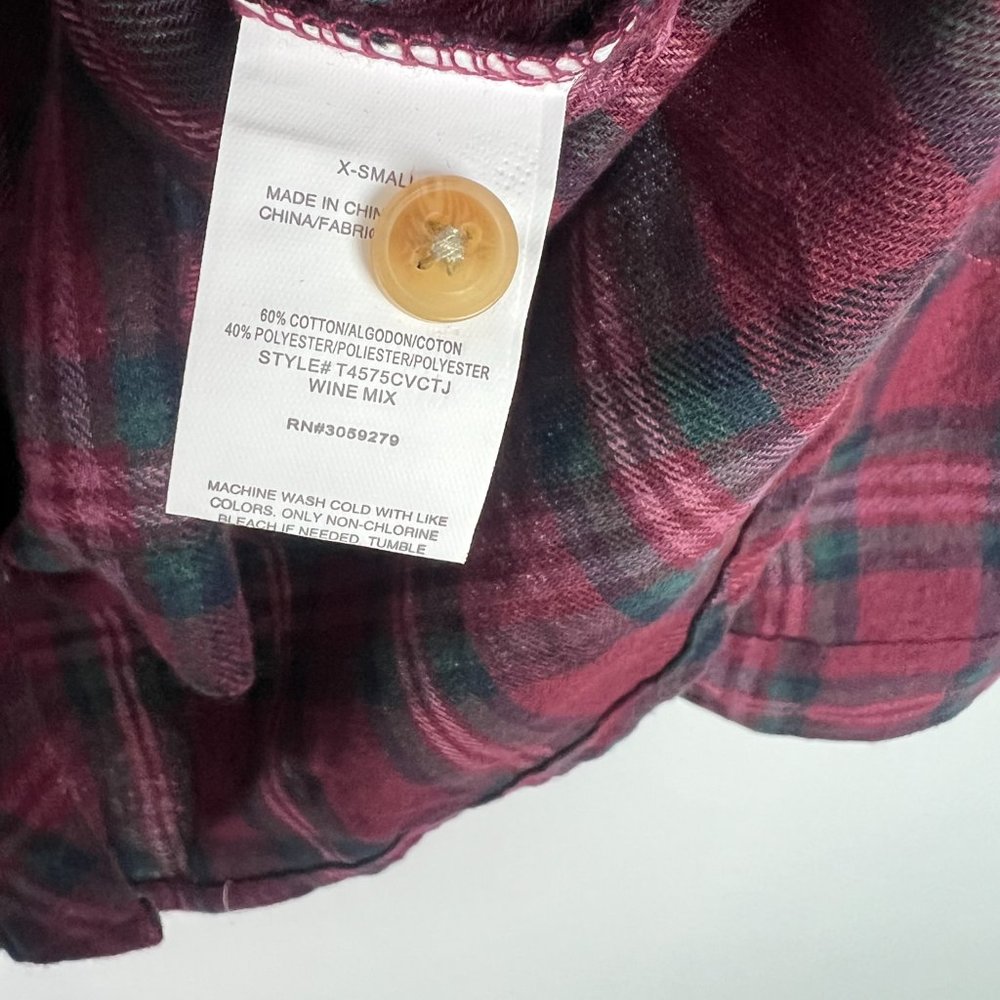 NWT Thread & Supply Relaxed Plaid Flannel Buttondown Shirt Wine Size XS NEW - Picture 6 of 9